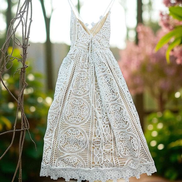 NWT Chicwish Fairycore Dress Medium White Crochet Lace Cross Back Cami Lined - Picture 2 of 11